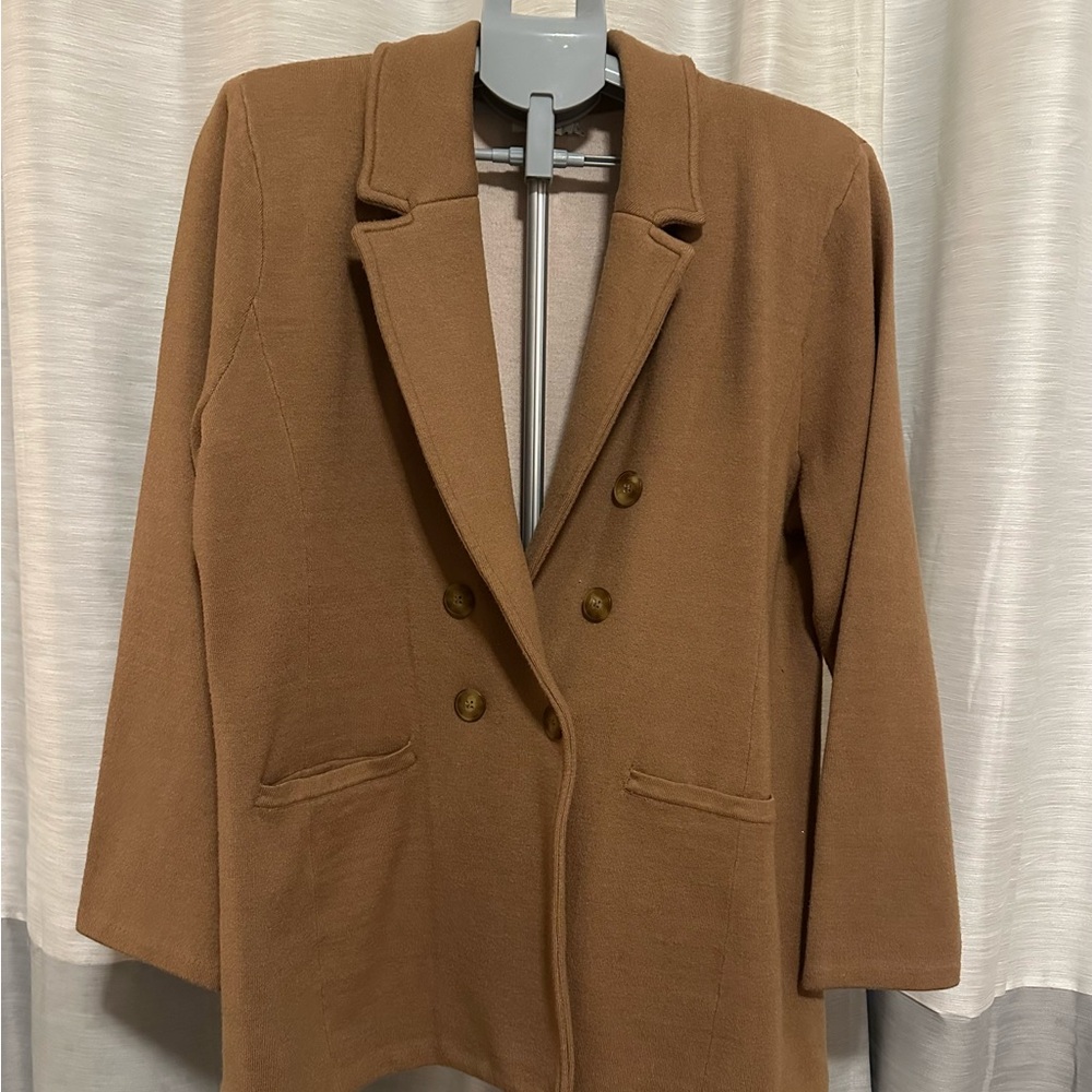 Chico's Tan Double-Breasted Blazer